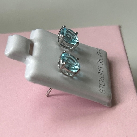 Sterling Silver aquamarine Stud Earrings - Picture 2 of 3
